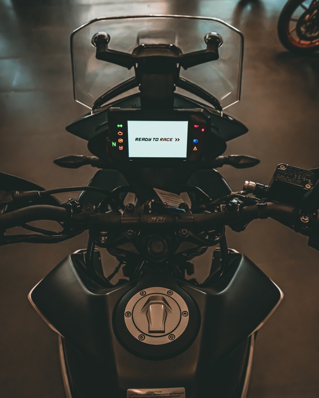black motorcycle in a room